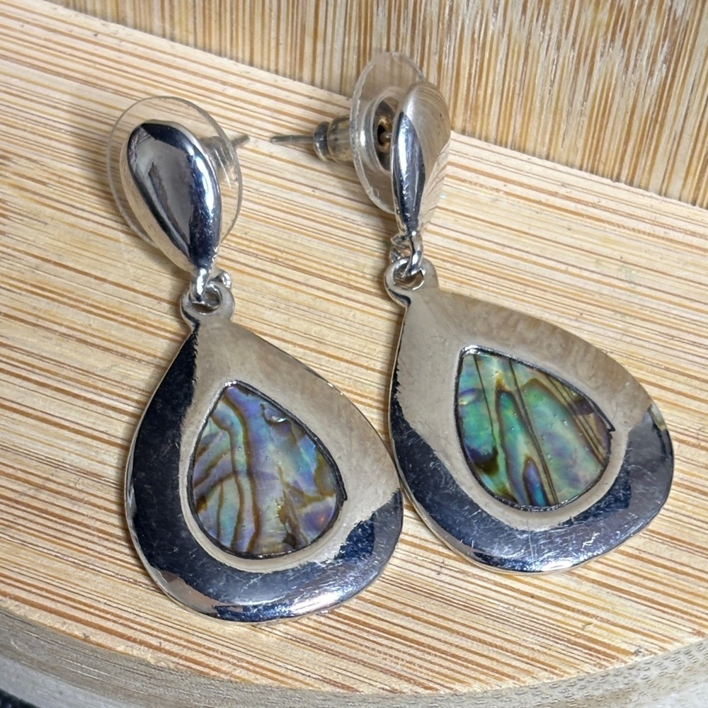 Abalone Silver Tone Teardrop Dangle Fashion Earrings